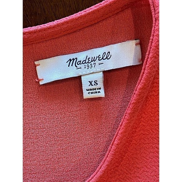 Madewell Orange Crew Neck Keyhole Neck Short Sleeve Tailored Pleated Top Size XS - Picture 10 of 12